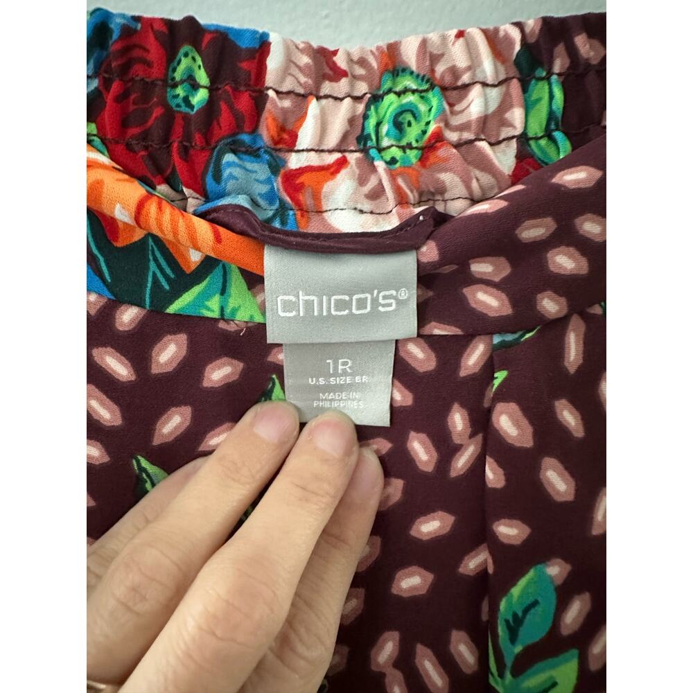 Chicos Pants Folk Art Wide Leg Floral Relaxed Fit Pull On Chicos 1R US Size 8/10 - Picture 6 of 7